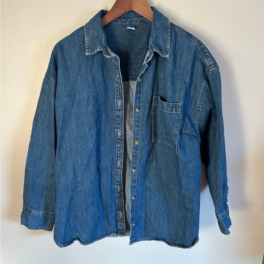 Old Navy Denim Button-Down Boyfriend Shirt, Medium Wash, Large